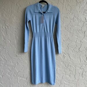 8 by YOOX Dress Women Medium Ribbed Knit Polo Collar Midi Dress Light Italy